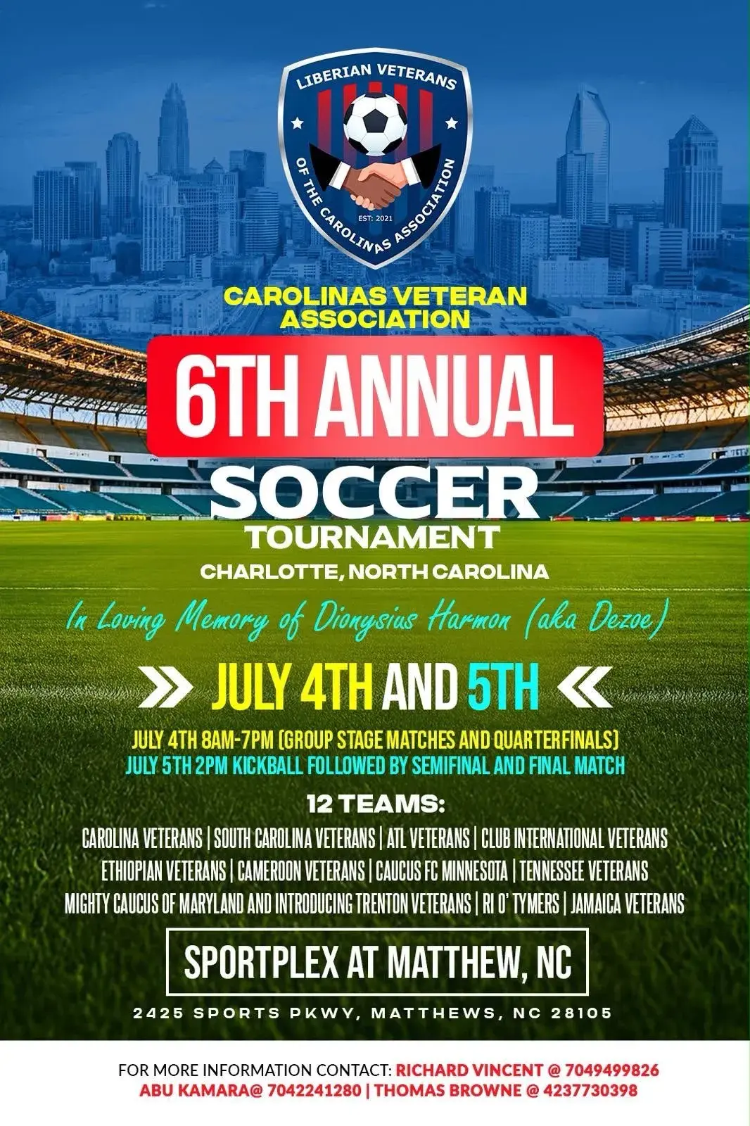 Carolina Veteran 6th Annual Soccer Tournament